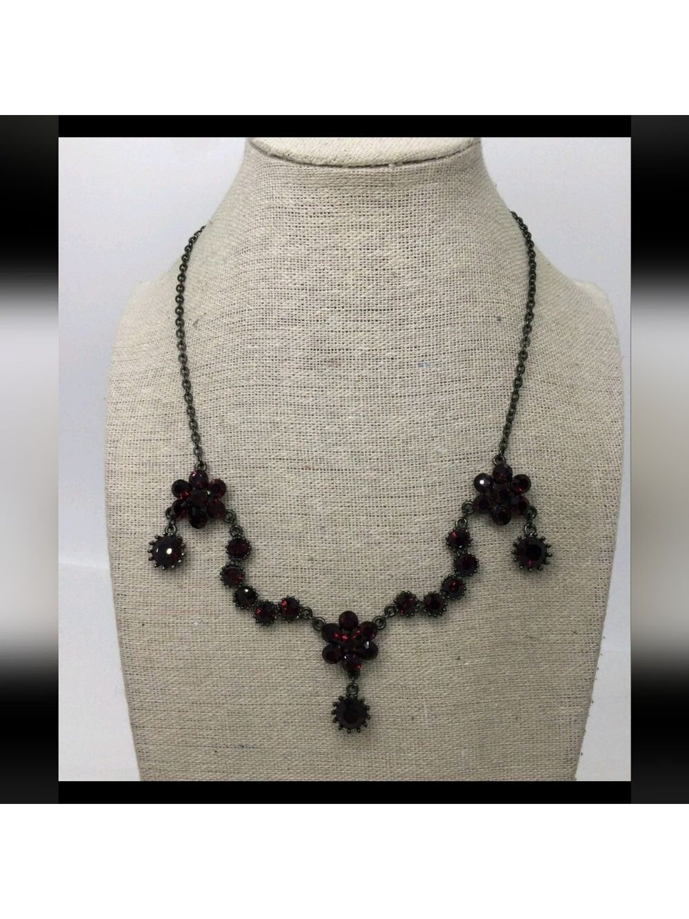 Bellagio Red Crystal Floral Necklace 14"